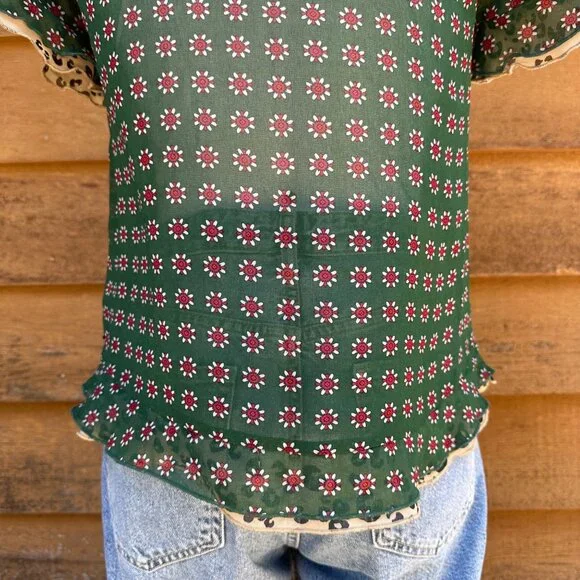 Scotch & Soda The Peaks Green Floral Napoleon Collar Blouse Shirt Size XS - Picture 8 of 8